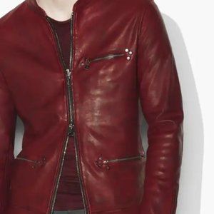John Varvatos Collection Red Leather Bomber Jacket $1998